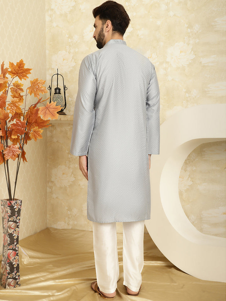 anokherang LKurtas Copy of Black Jacquard Silk Mens Kurta with Pajama