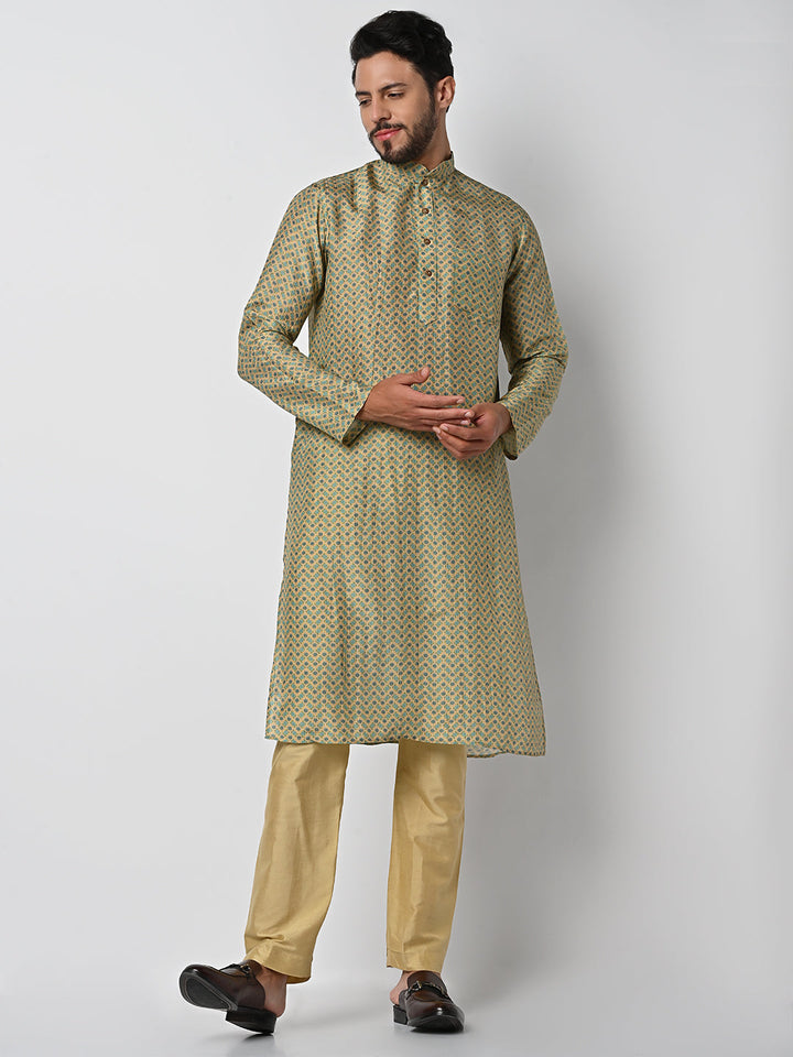 anokherang LKurtas Green Printed Mens Kurta Pajama