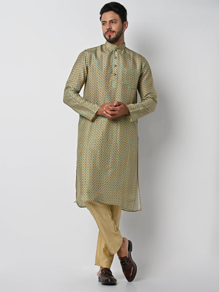 anokherang LKurtas Green Printed Mens Kurta Pajama