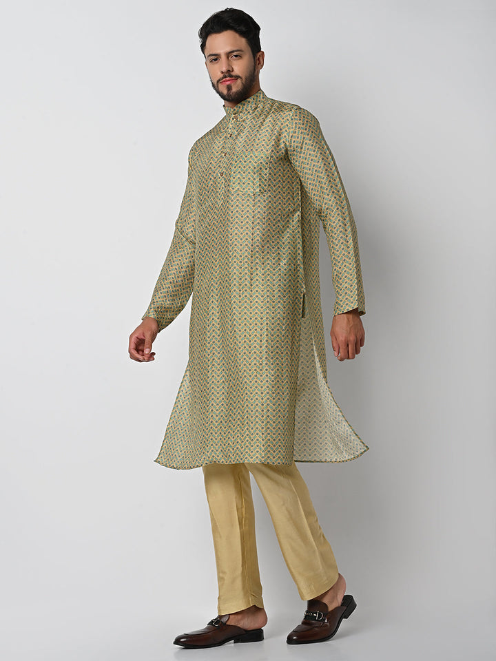 anokherang LKurtas Green Printed Mens Kurta Pajama