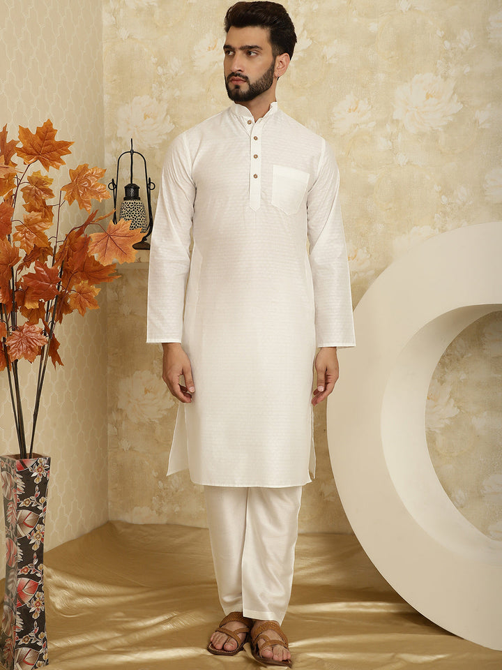 anokherang LKurtas Ivory Jacquard Mens Kurta with Pajama