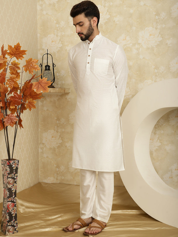 anokherang LKurtas Ivory Jacquard Mens Kurta with Pajama