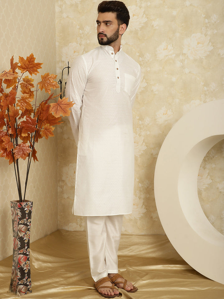 anokherang LKurtas Ivory Jacquard Mens Kurta with Pajama