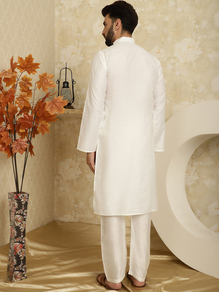 anokherang LKurtas Ivory Jacquard Mens Kurta with Pajama