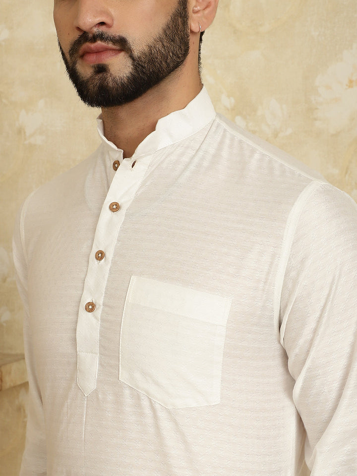 anokherang LKurtas Ivory Jacquard Mens Kurta with Pajama