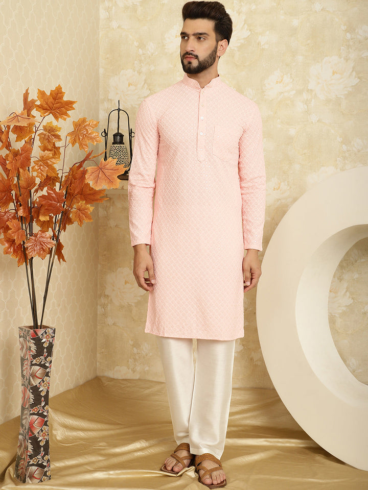 anokherang LKurtas Pink Sequin Mens Kurta with Pajama