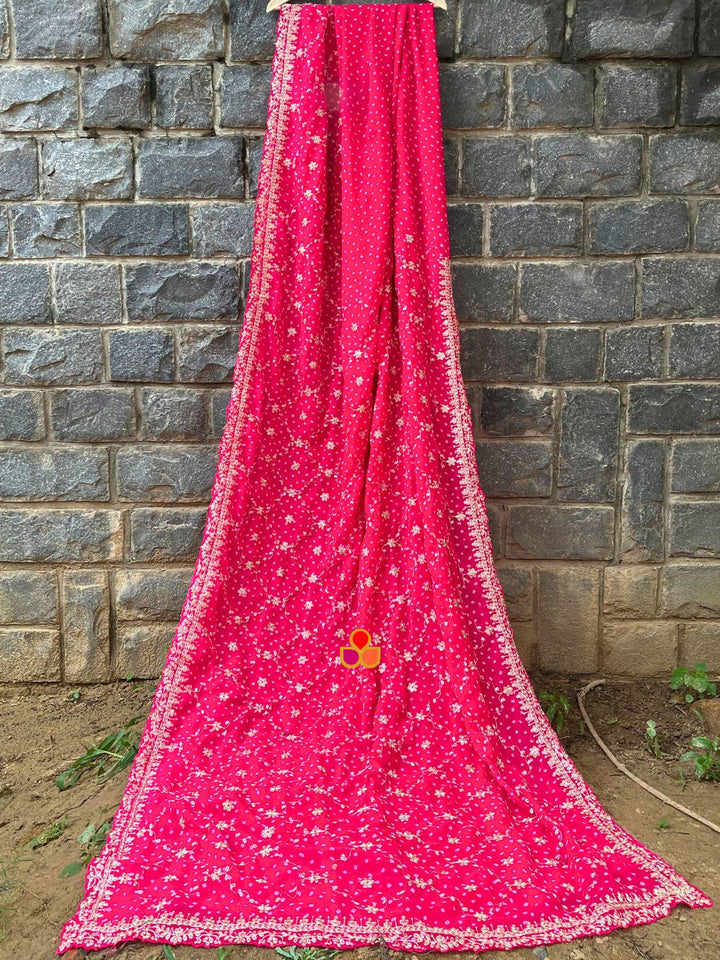 anokherang Sarees Pink Bandhani Embroidered Georgette Saree