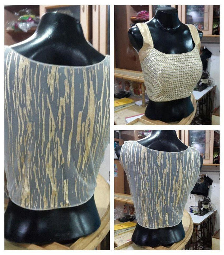 anokherang Blouse Cream mirror work blouse with sequenced net
