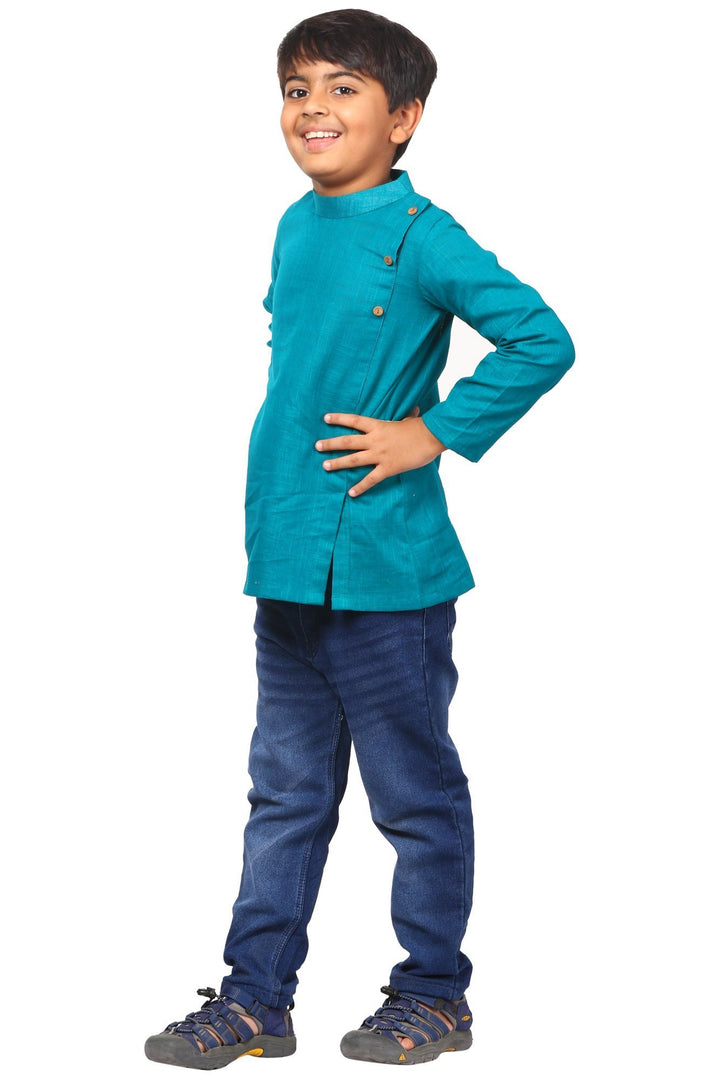 anokherang Boys Kurta Sea Green Side Buttoned Short Kurta