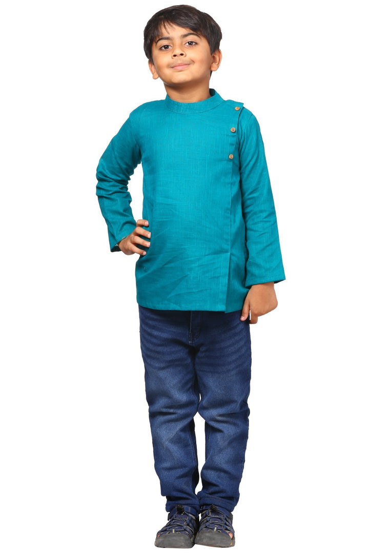 anokherang Boys Kurta Sea Green Side Buttoned Short Kurta