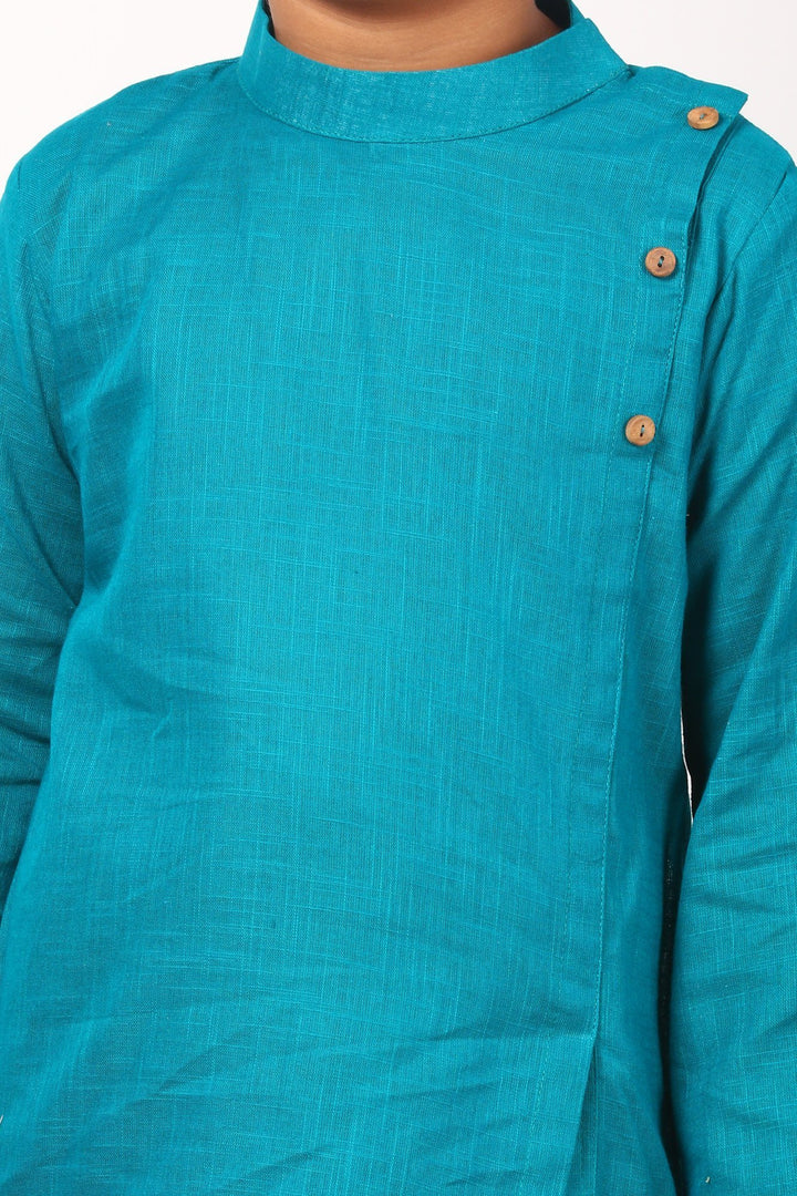 anokherang Boys Kurta Sea Green Side Buttoned Short Kurta