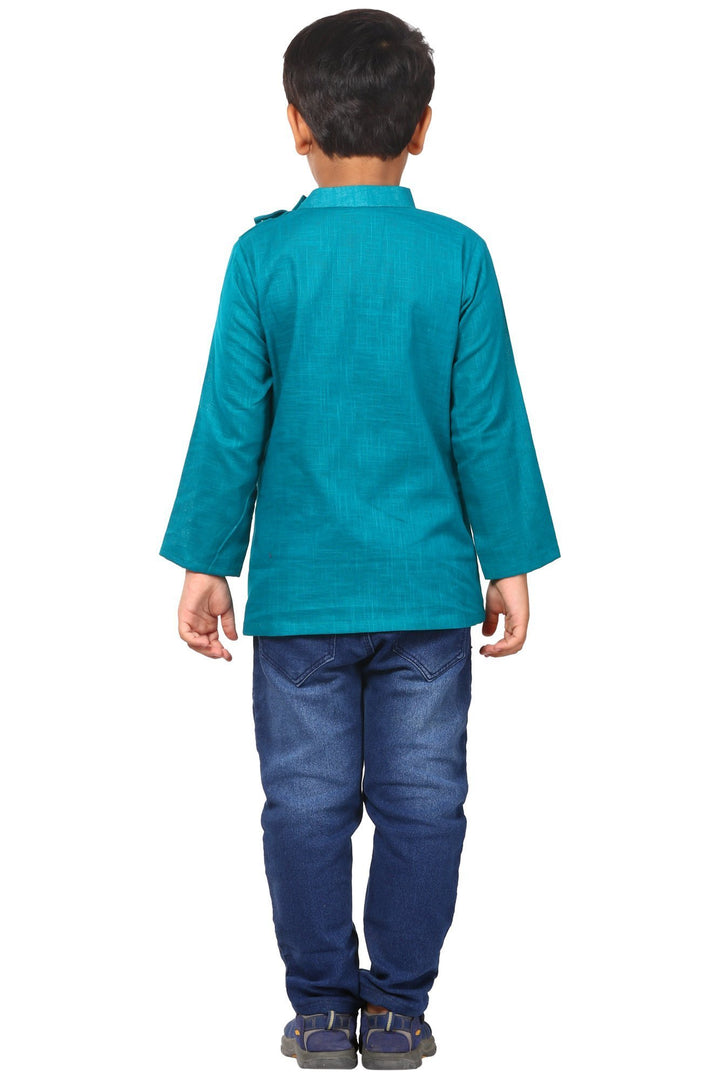 anokherang Boys Kurta Sea Green Side Buttoned Short Kurta