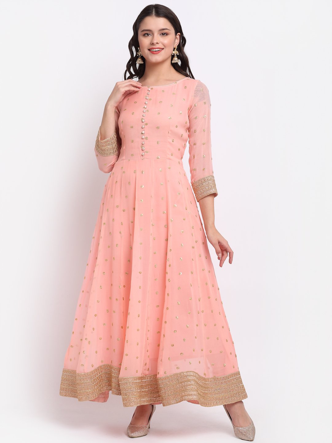 Buy myra Women's Georgette Round Neck L Size Sleeveless Peach Color  Designer Ready to wear Stitched Kurti with Leggings at Amazon.in