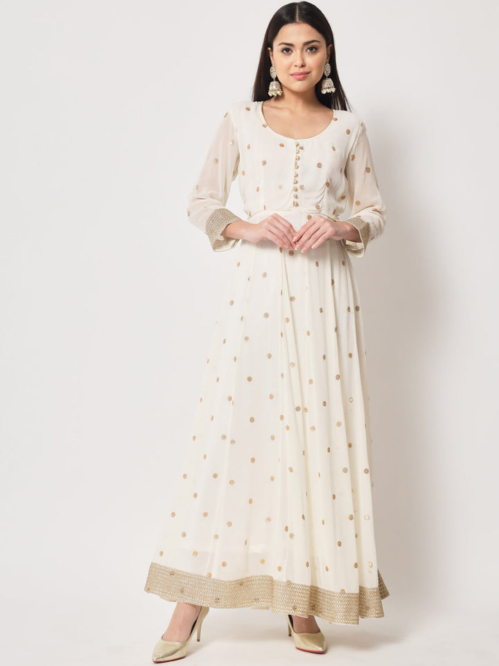 anokherang Combos Absolute Ivory Sequin Anarkali with Churidaar