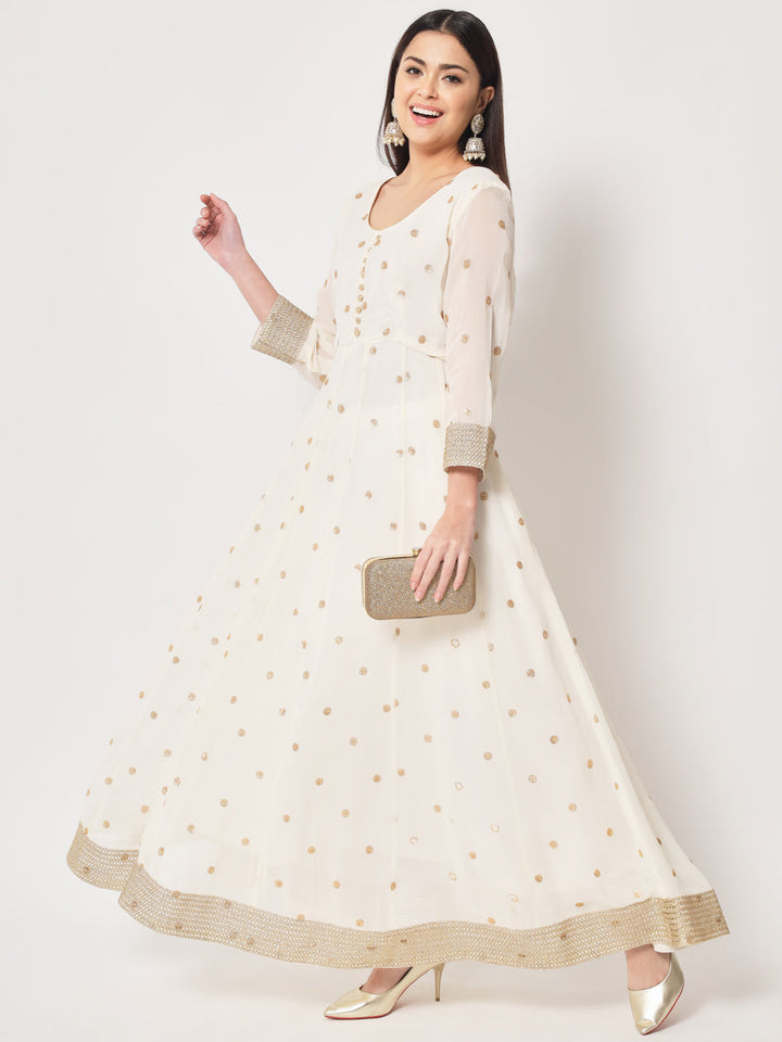 anokherang Combos Absolute Ivory Sequin Anarkali with Churidaar