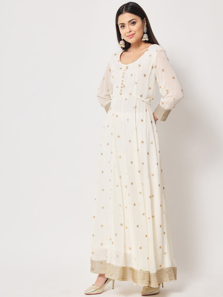 anokherang Combos Absolute Ivory Sequin Anarkali with Churidaar