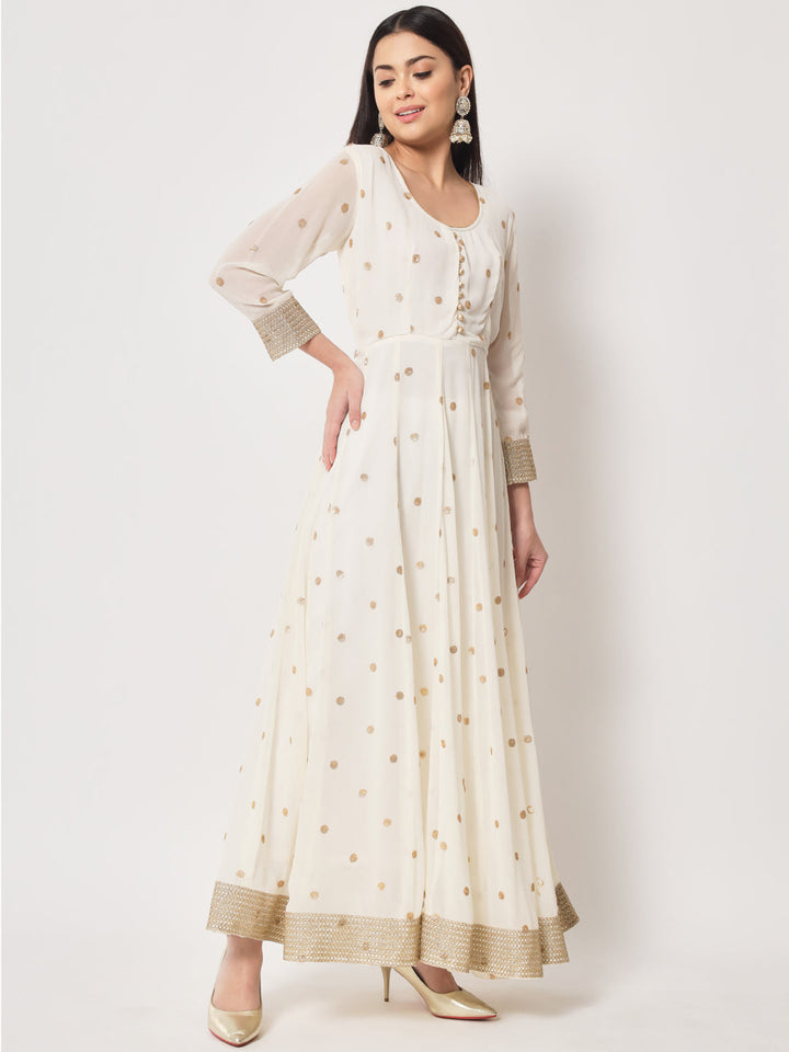 anokherang Combos Absolute Ivory Sequin Anarkali with Churidaar