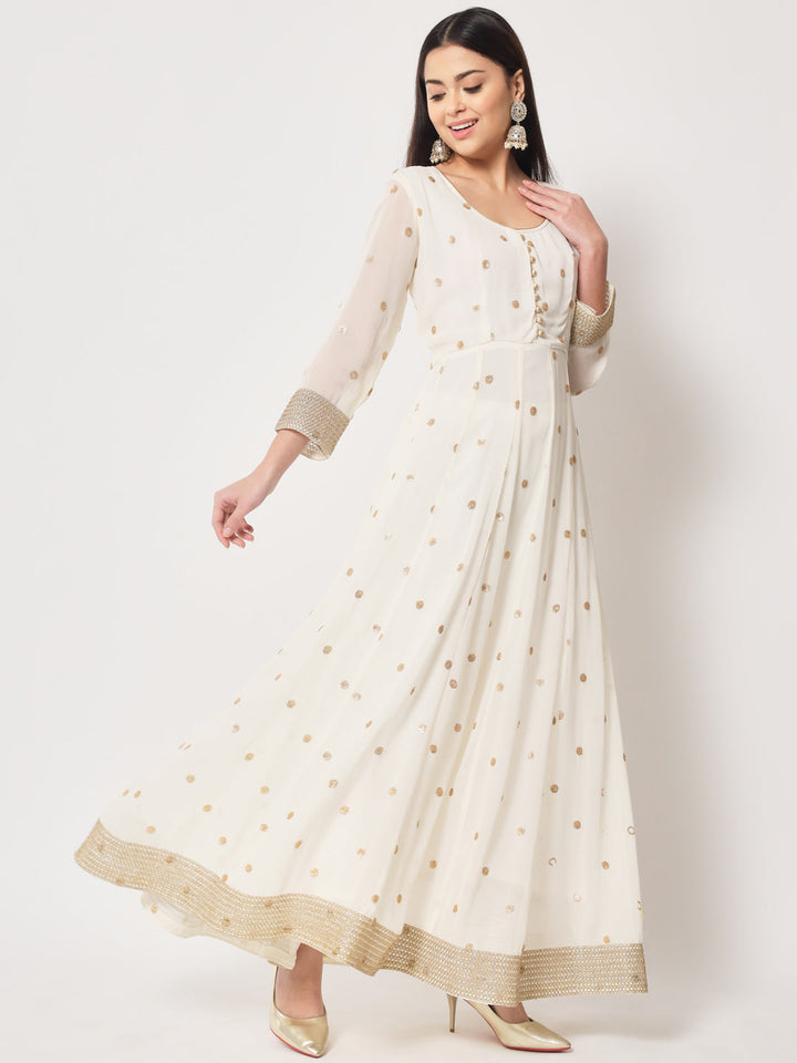 anokherang Combos Absolute Ivory Sequin Anarkali with Churidaar