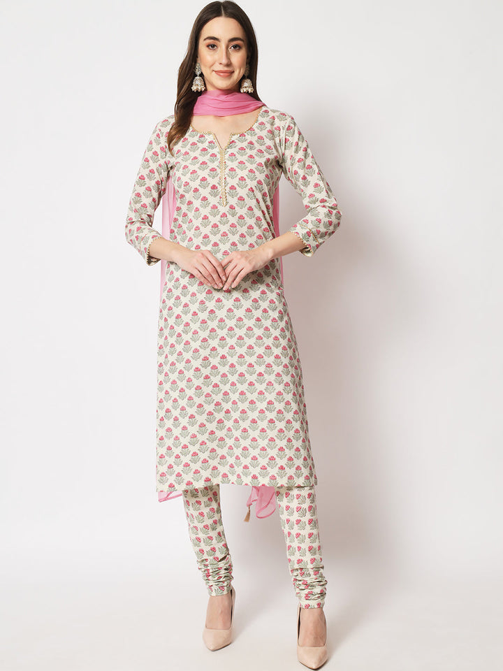 anokherang Combos Amelia Pink Straight Kurti with Printed Churidar with Chiffon Dupatta