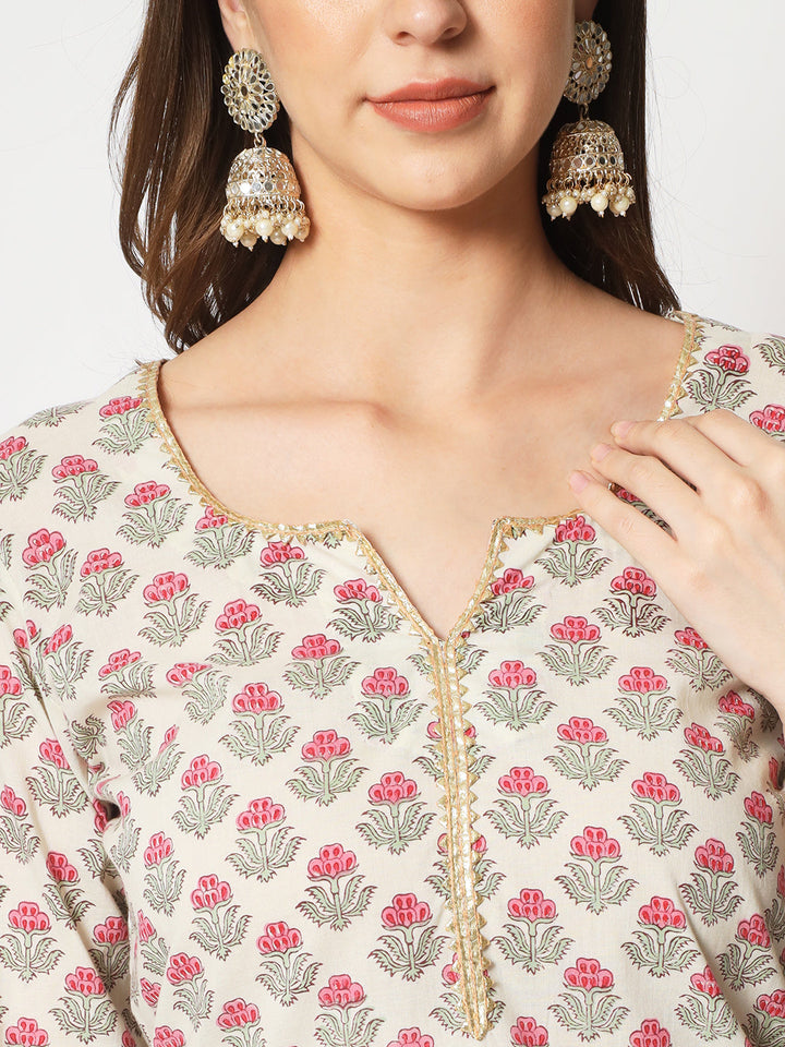 anokherang Combos Amelia Pink Straight Kurti with Printed Churidar with Chiffon Dupatta