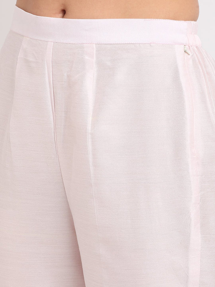 anokherang Combos Baby Pink Gotta Straight Kurti with Straight Pants and Floral Hand Painted Gotta Organza Dupatta