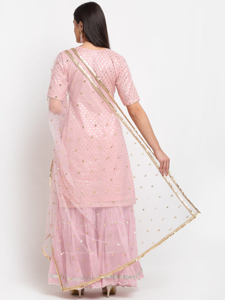 anokherang Combos Baby Pink Love Short Kurti with Crushed Sharara and Net Dupatta