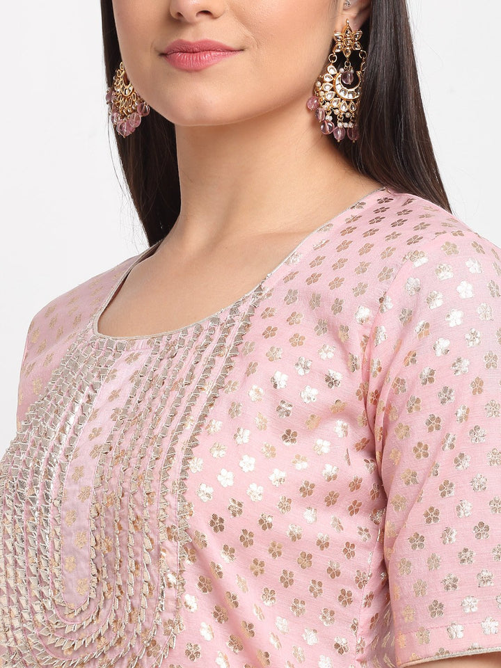 anokherang Combos Baby Pink Love Short Kurti with Crushed Sharara and Net Dupatta