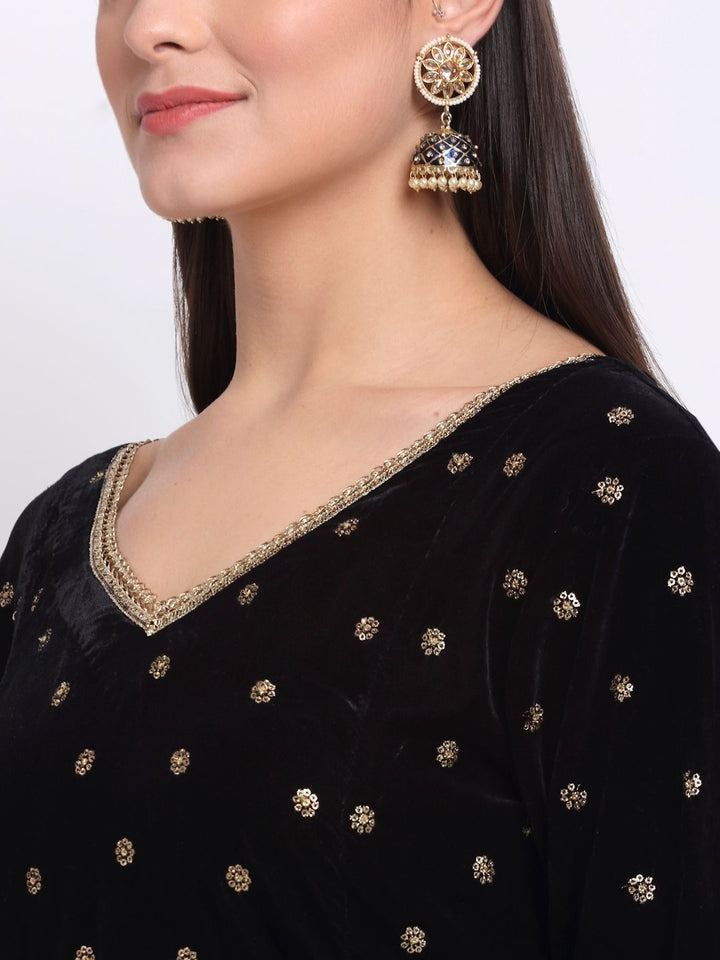 anokherang Combos Beautiful Black Sequin Embroidered Velvet Anarkali with Silk Dupatta