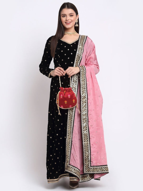 anokherang Combos Beautiful Black Sequin Embroidered Velvet Anarkali with Silk Dupatta