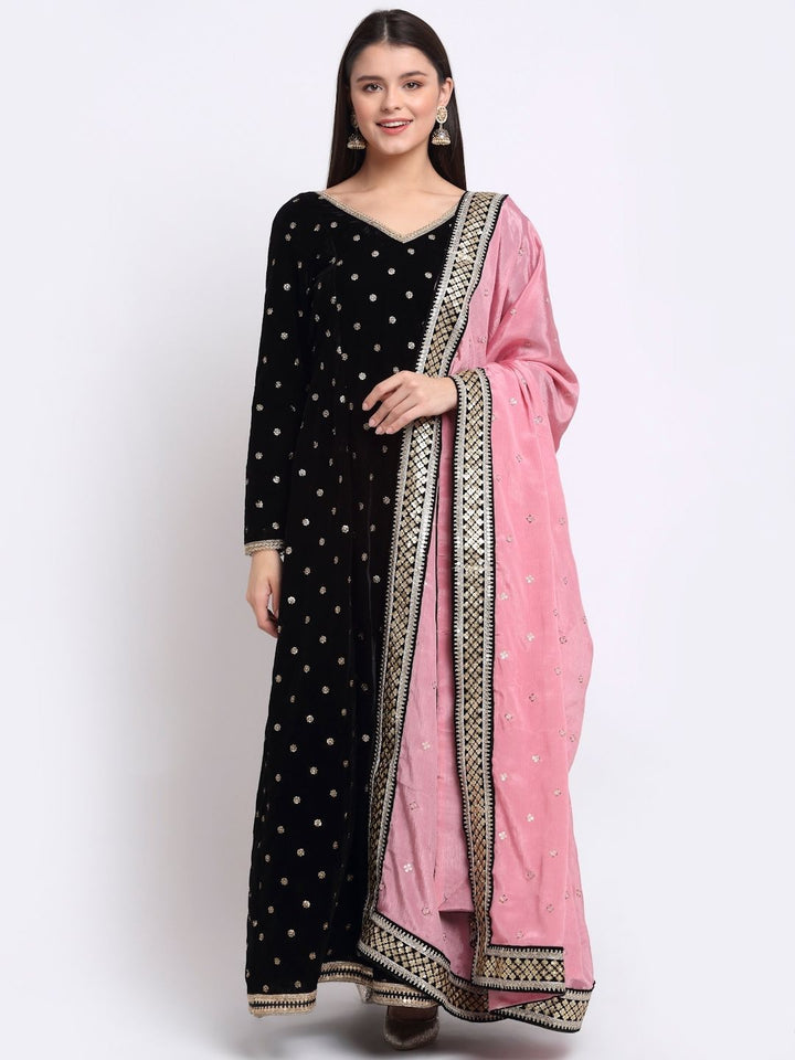 anokherang Combos Beautiful Black Sequin Embroidered Velvet Anarkali with Silk Dupatta