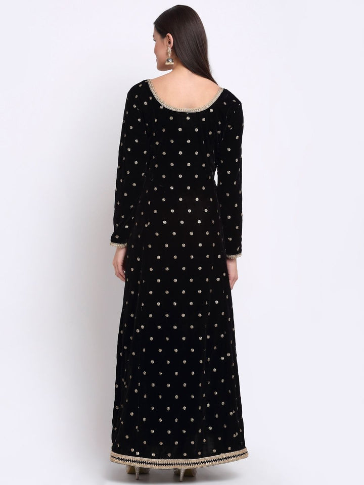 anokherang Combos Beautiful Black Sequin Embroidered Velvet Floor Length Kurti