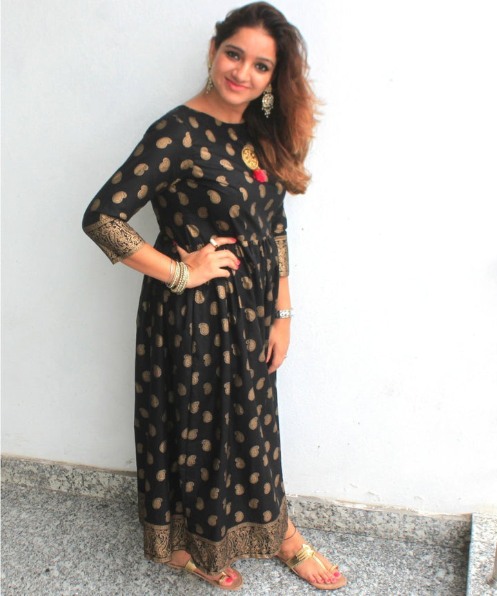 anokherang Combos Black Addict Gathered Kurti with Pockets