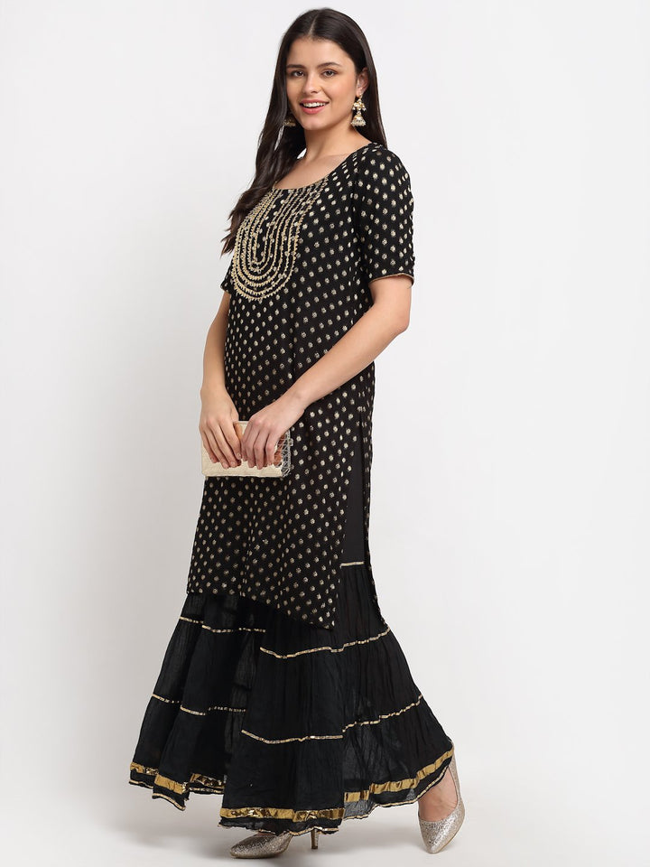 anokherang Combos Black Banarsi Short Kurti with Sharara