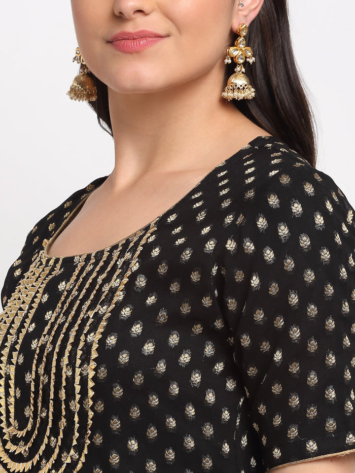 anokherang Combos Black Banarsi Short Kurti with Sharara and Net Stone Dupatta