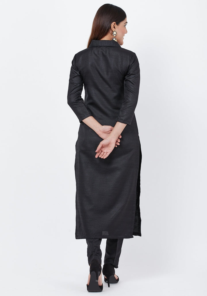 anokherang Combos Black Collared Kurta with Straight Pants