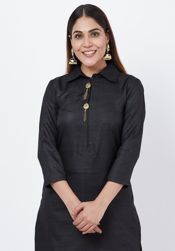 anokherang Combos Black Collared Kurta with Straight Pants