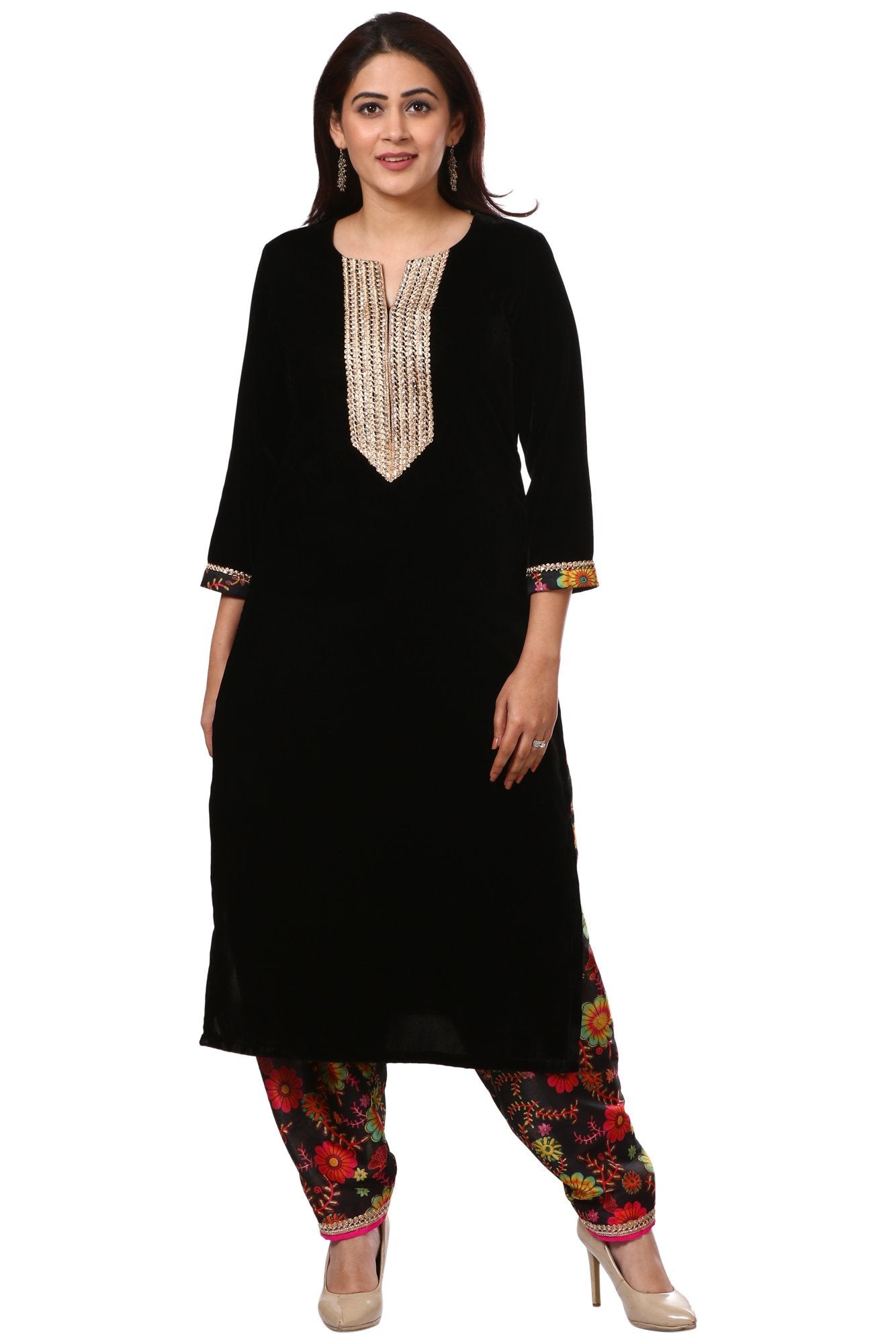 Buy online Golden Border Mandarin Collar Polygeorgette Kurti from Kurta  Kurtis for Women by Uptowngaleria Exclusive for ₹1499 at 0% off | 2024  Limeroad.com