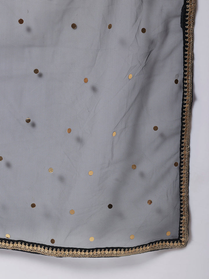 anokherang Combos Black Onyx Anarkali with Churidaar and Net Dupatta