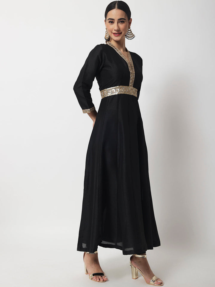 anokherang Combos Black Onyx Anarkali with Churidaar and Net Dupatta