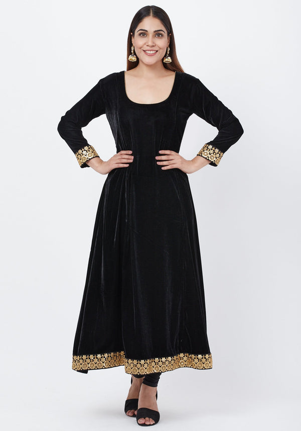 anokherang Combos Black Velvet Aline Anarkali with leggings
