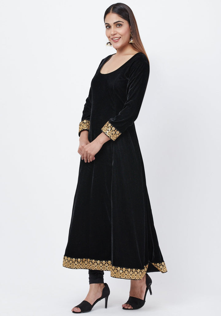 anokherang Combos Black Velvet Aline Anarkali with leggings
