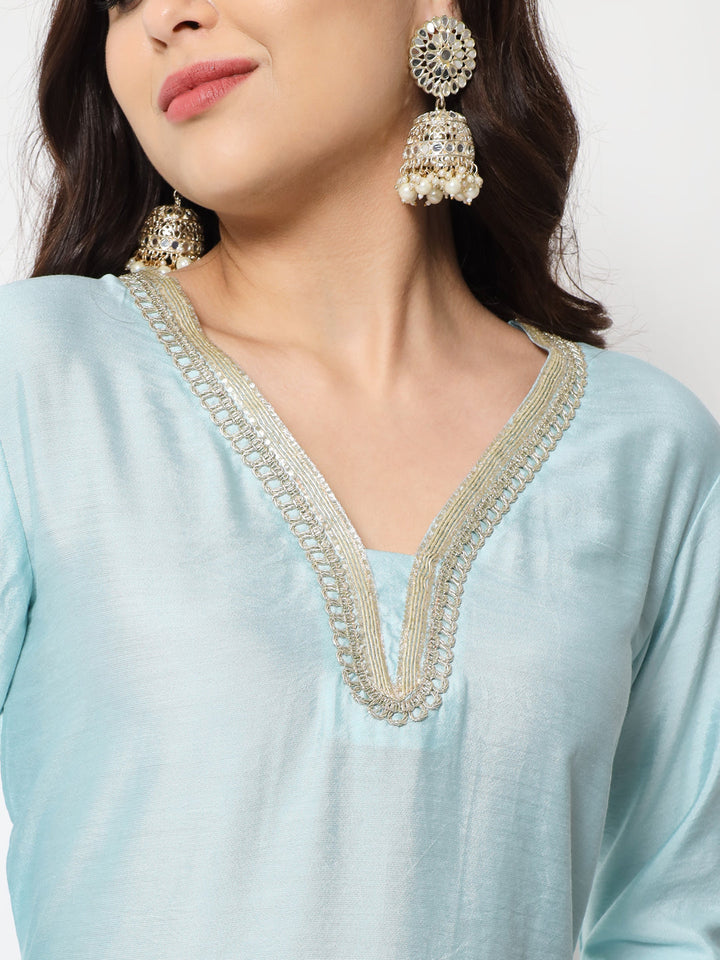 anokherang Combos Blue Smiles Straight Kurti with Pants