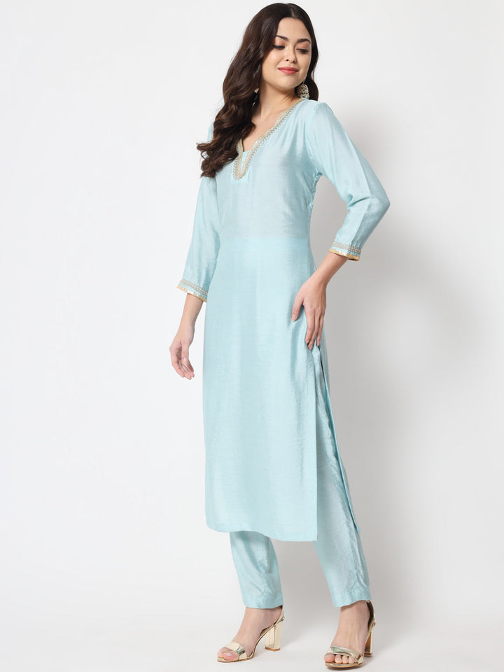 anokherang Combos Blue Smiles Straight Kurti with Pants