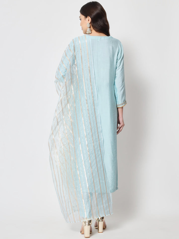 anokherang Combos Blue Smiles Straight Kurti with Pants and Dupatta