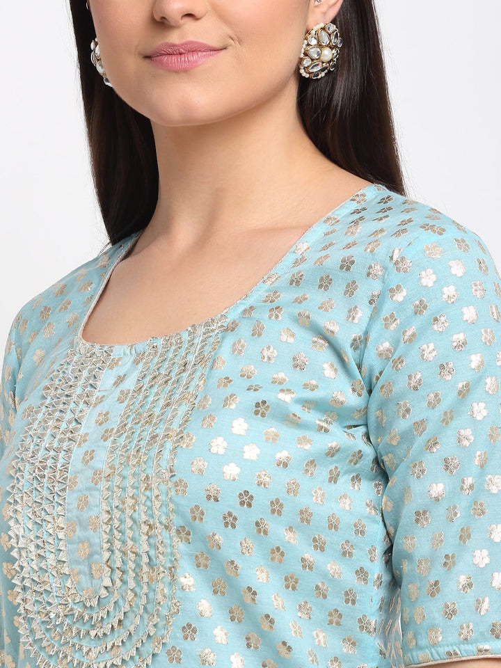 anokherang Combos Blush Blue Silver Dot Short Kurti with Crushed Sharara and Dupatta