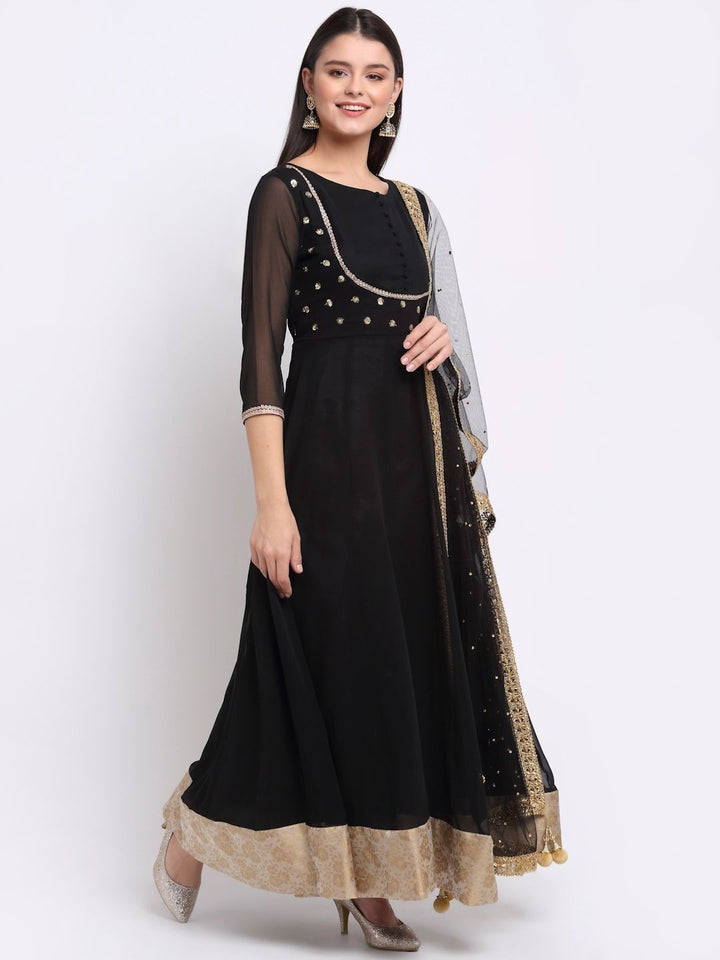 anokherang Combos Bold Black Georgette Anarkali with Mirror Stone Dupatta