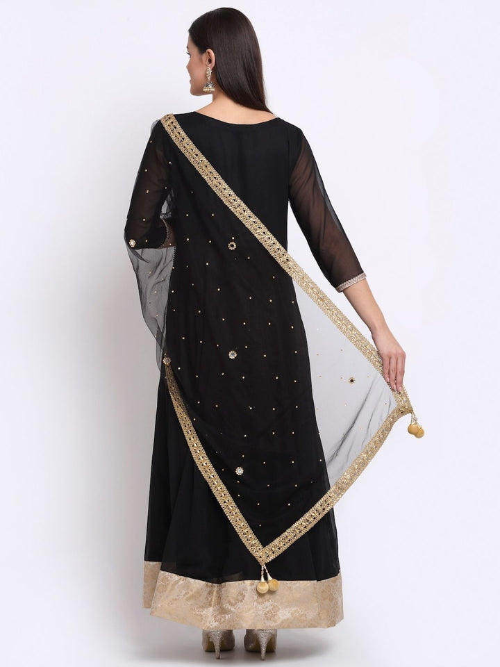 anokherang Combos Bold Black Georgette Anarkali with Mirror Stone Dupatta