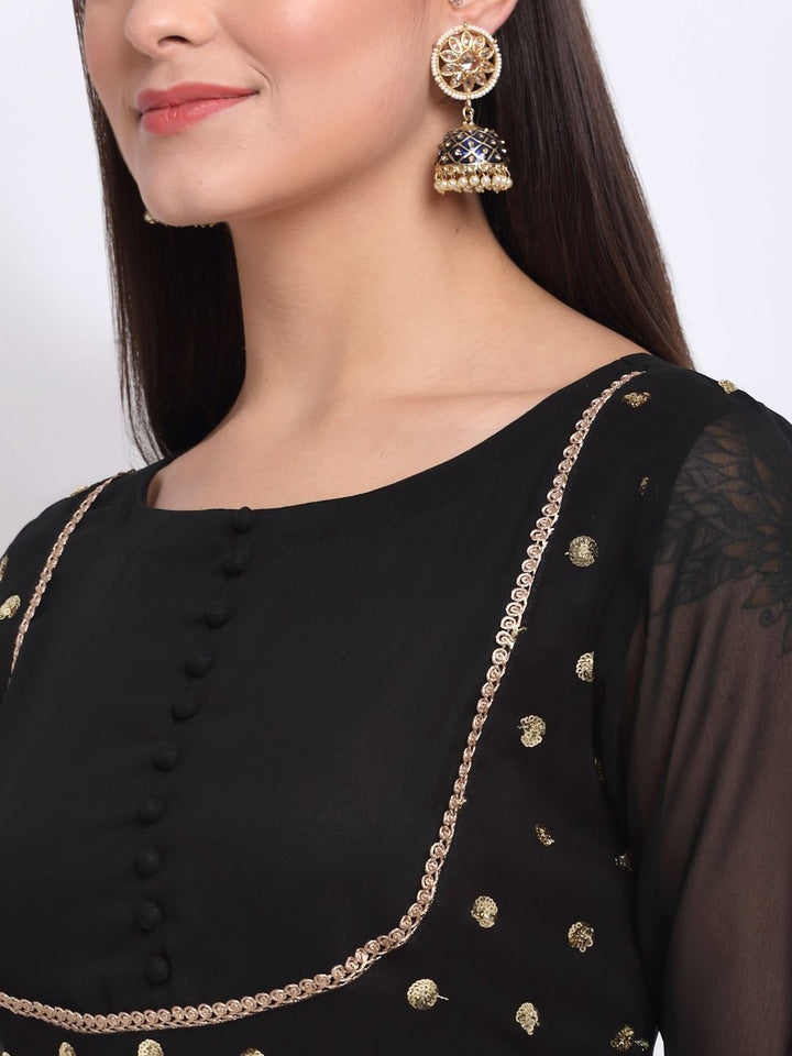 anokherang Combos Bold Black Georgette Anarkali with Mirror Stone Dupatta