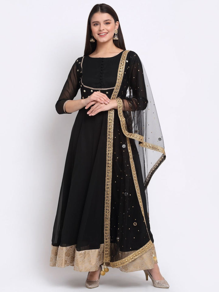 anokherang Combos Bold Black Georgette Anarkali with Mirror Stone Dupatta
