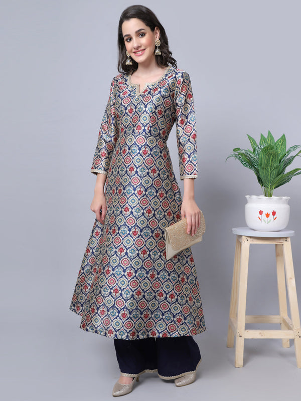 anokherang Combos Breezy Blue Moroccan Printed Kurti Couple Matching Dress